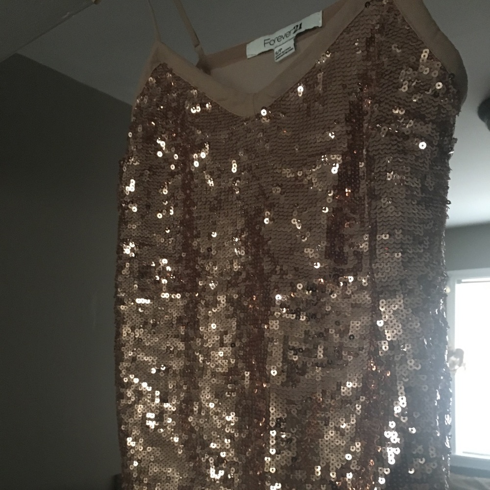 Sequined For 21 champagne or nude camisole top